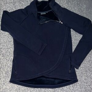 Athleta Cozy Karma Asym Pullover Sweatshirt Women's Size Small Navy Blue